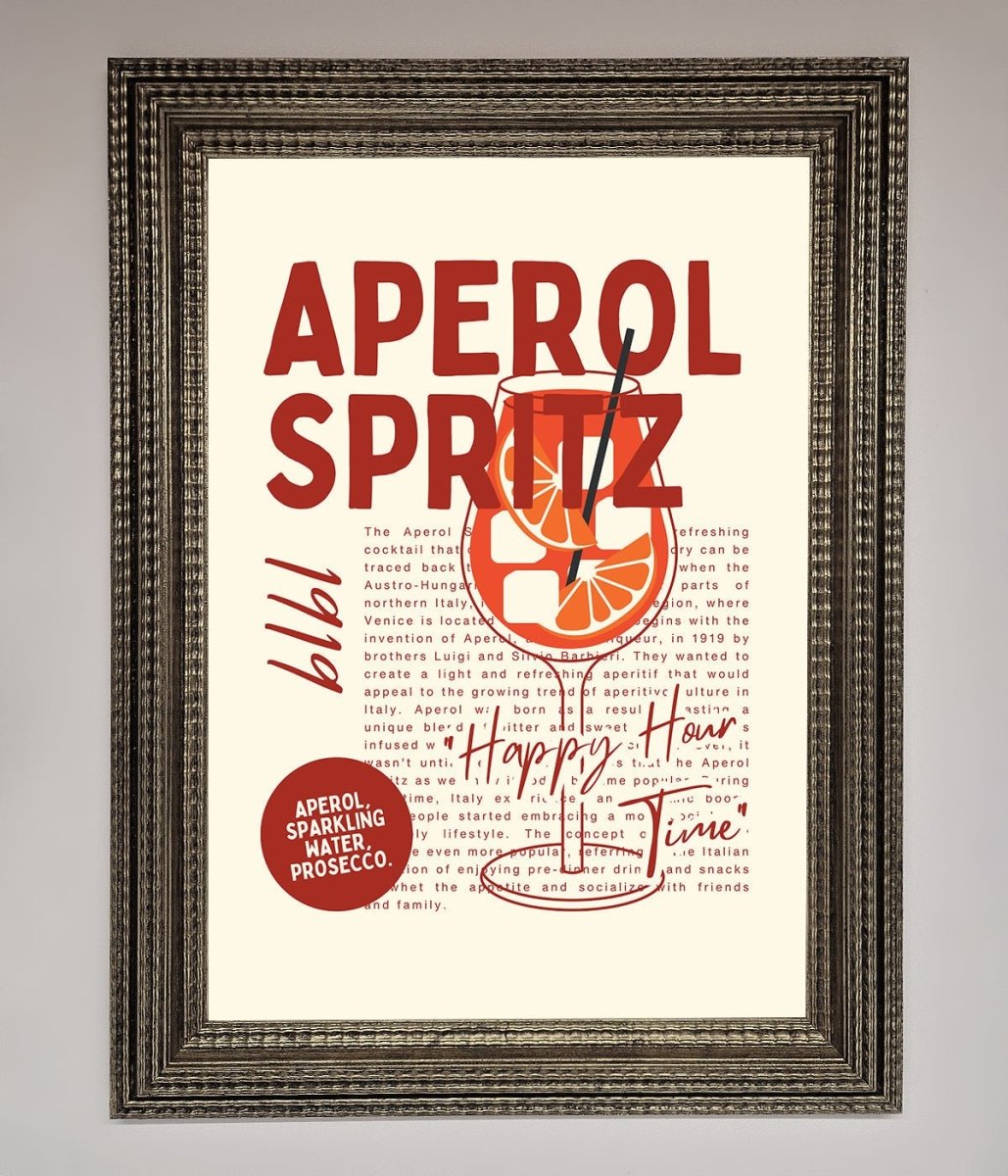 Aperol Spritz Happy Hour Cocktail Framed Wall Art - Zestio