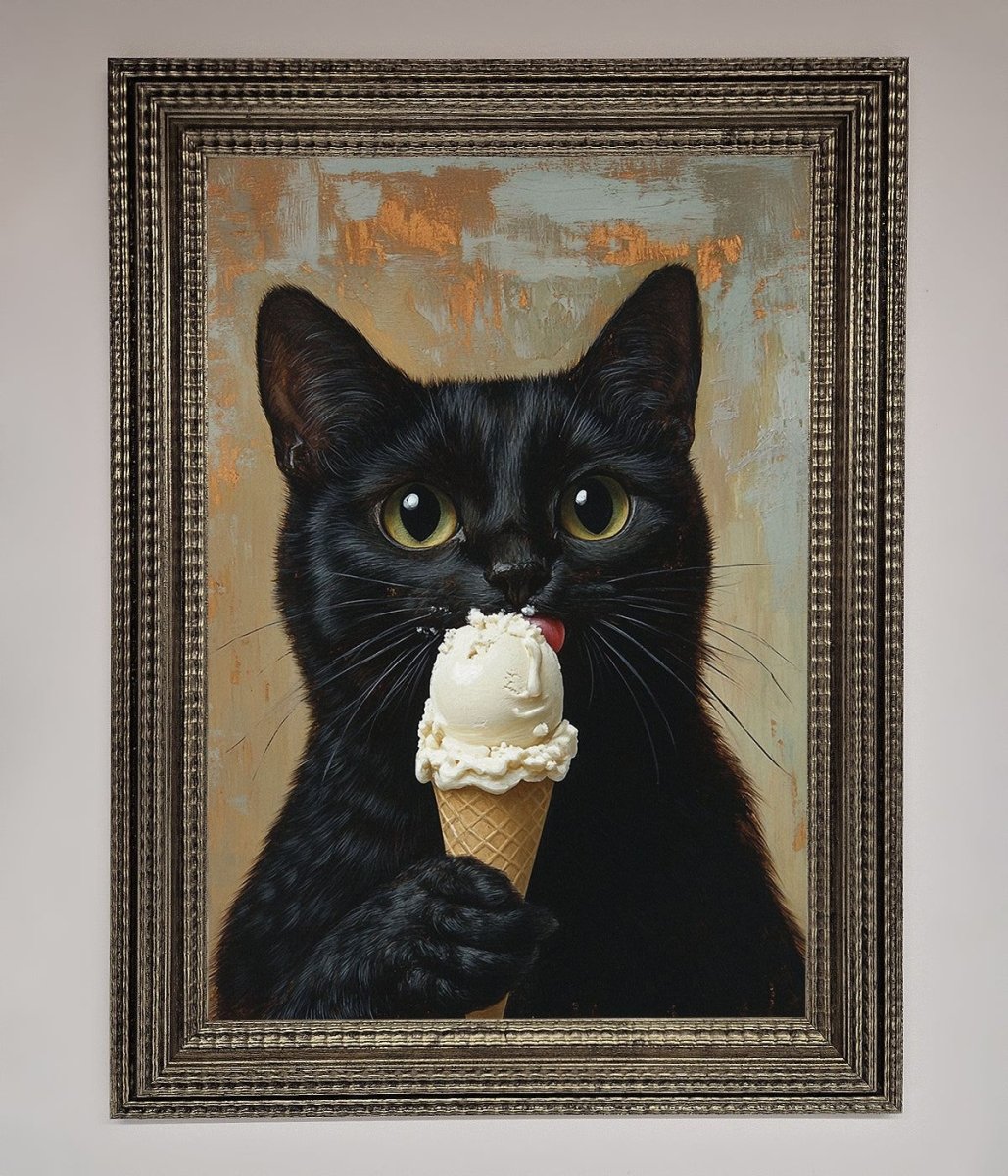Black Cat Vanilla Icecream Funny Framed Wall Art - Zestio