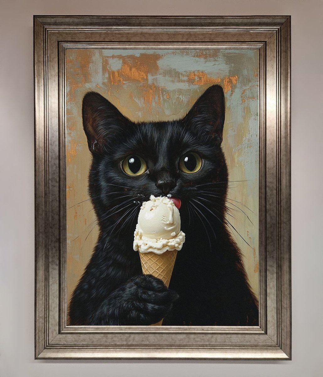 Black Cat Vanilla Icecream Funny Framed Wall Art - Zestio