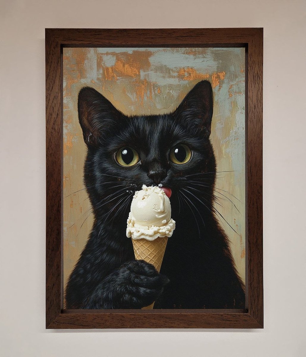 Black Cat Vanilla Icecream Funny Framed Wall Art - Zestio