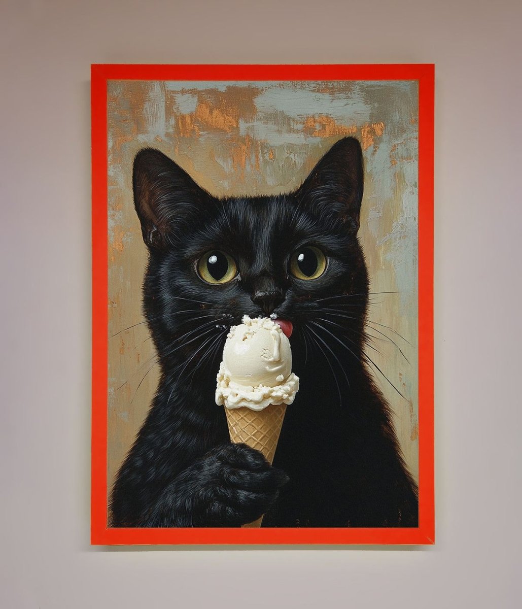 Black Cat Vanilla Icecream Funny Framed Wall Art - Zestio