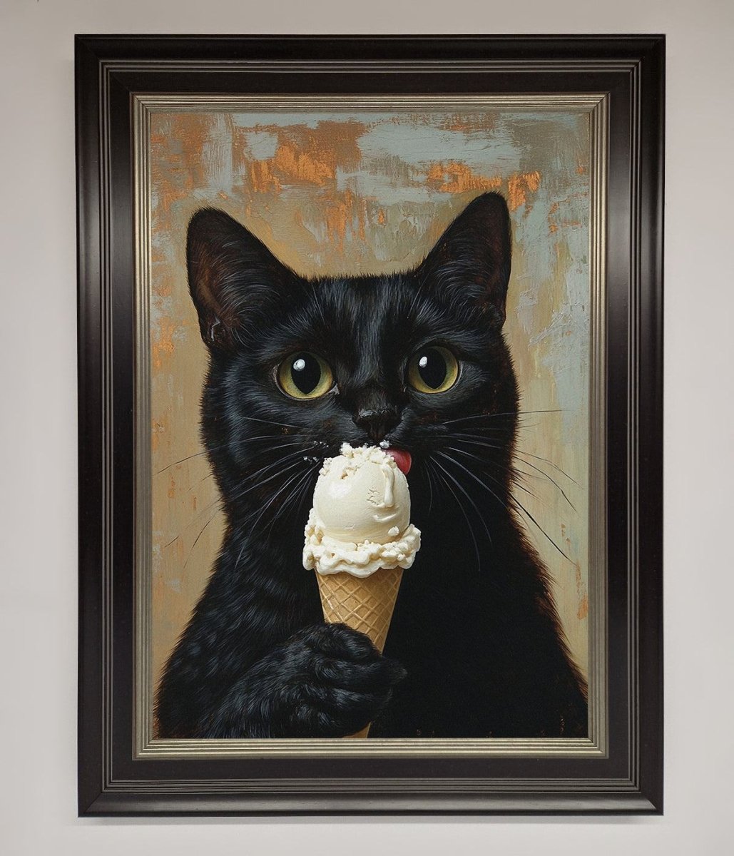 Black Cat Vanilla Icecream Funny Framed Wall Art - Zestio