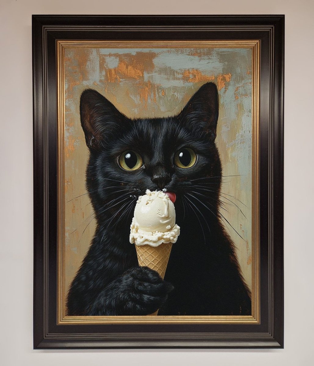 Black Cat Vanilla Icecream Funny Framed Wall Art - Zestio