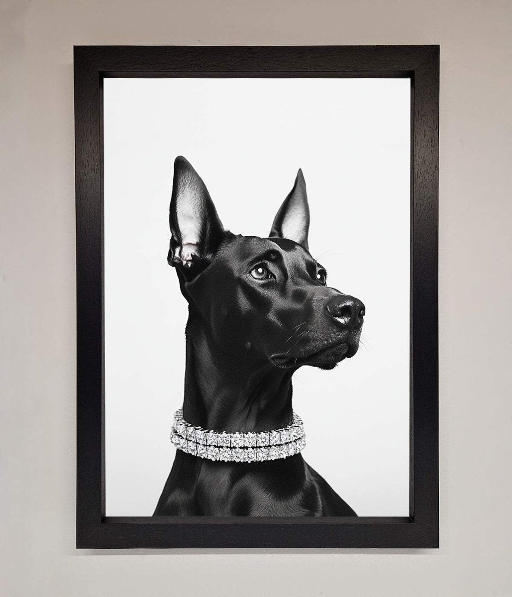 Black Doberman Diamond Neckless Framed Poster - Zestio