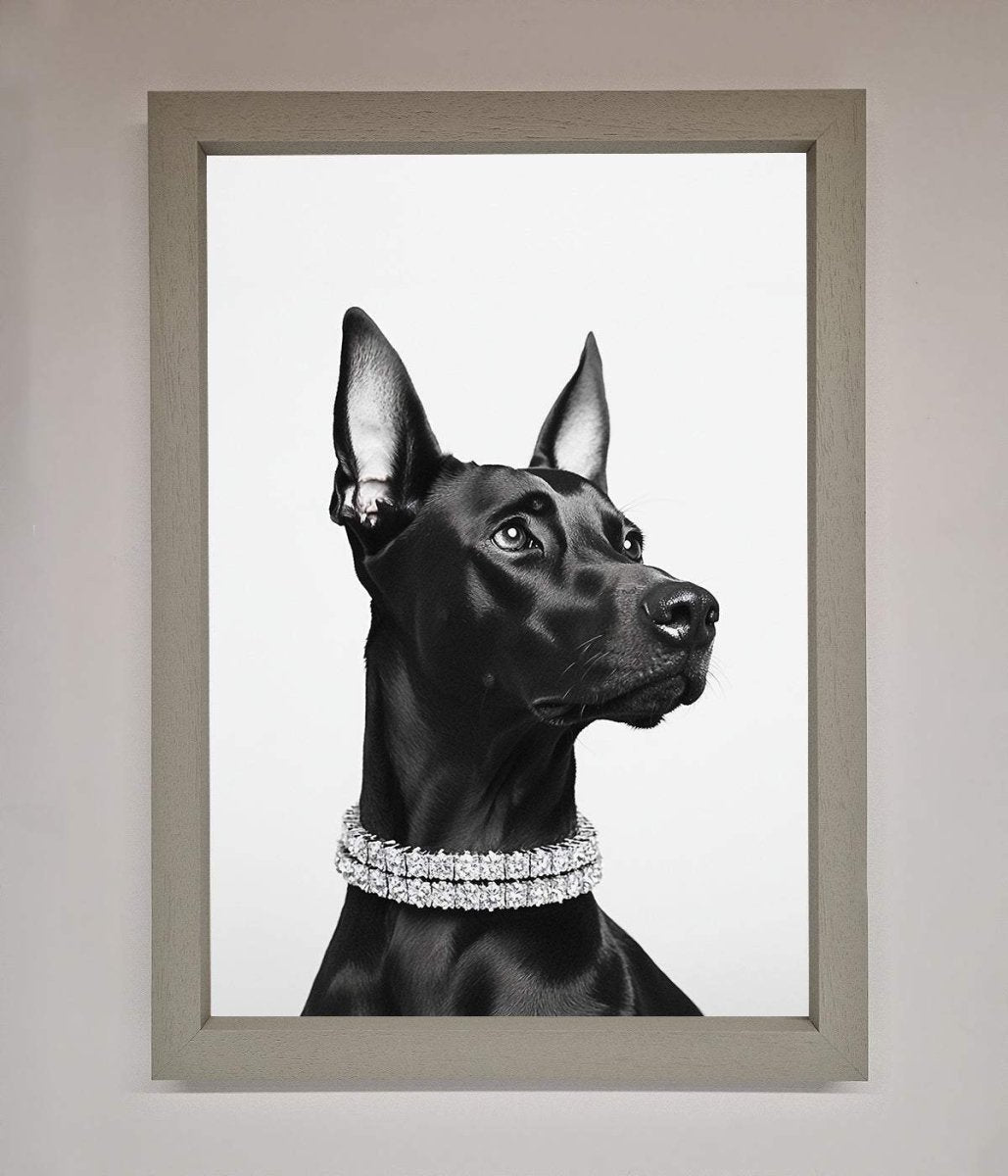 Black Doberman Diamond Neckless Framed Poster - Zestio