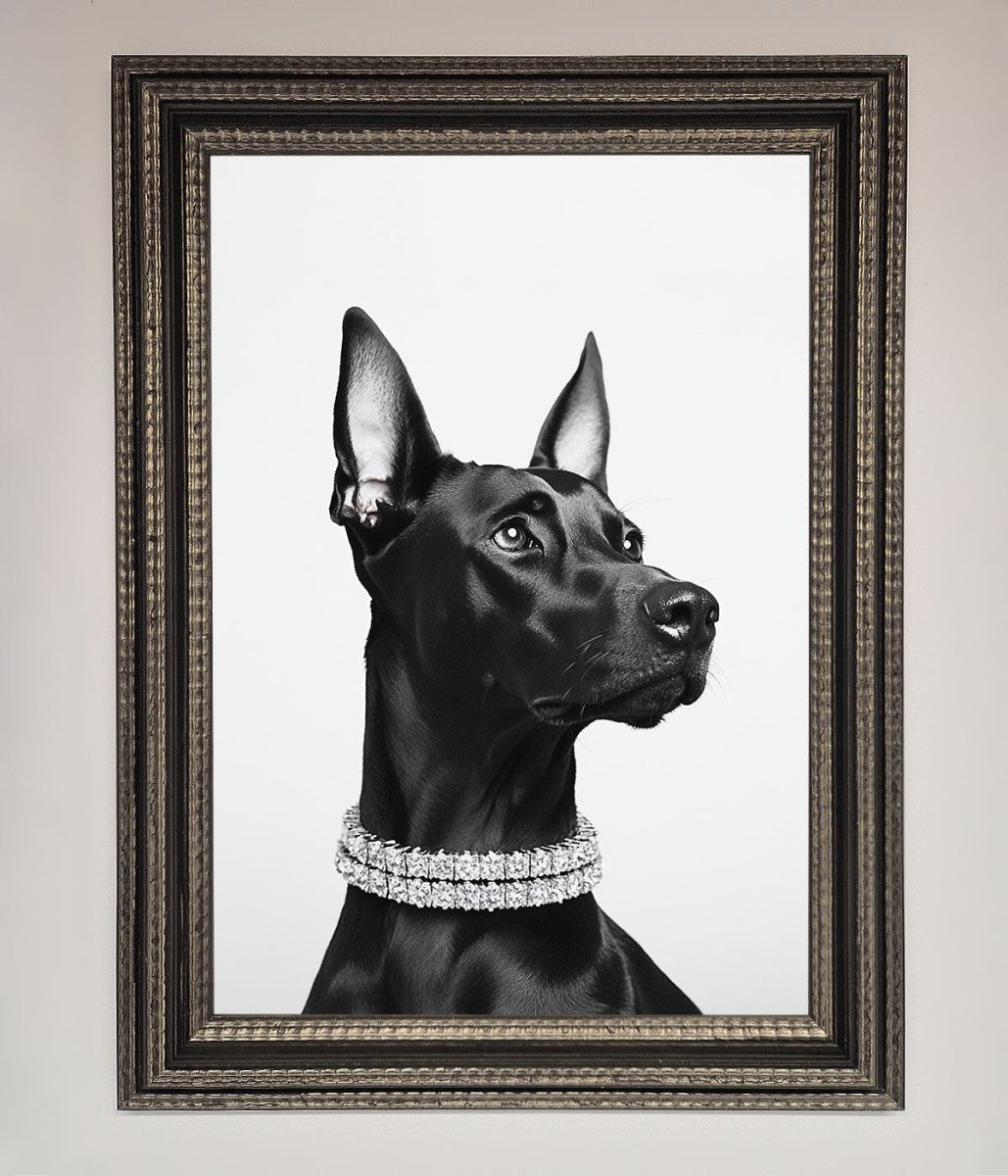 Black Doberman Diamond Neckless Framed Poster - Zestio