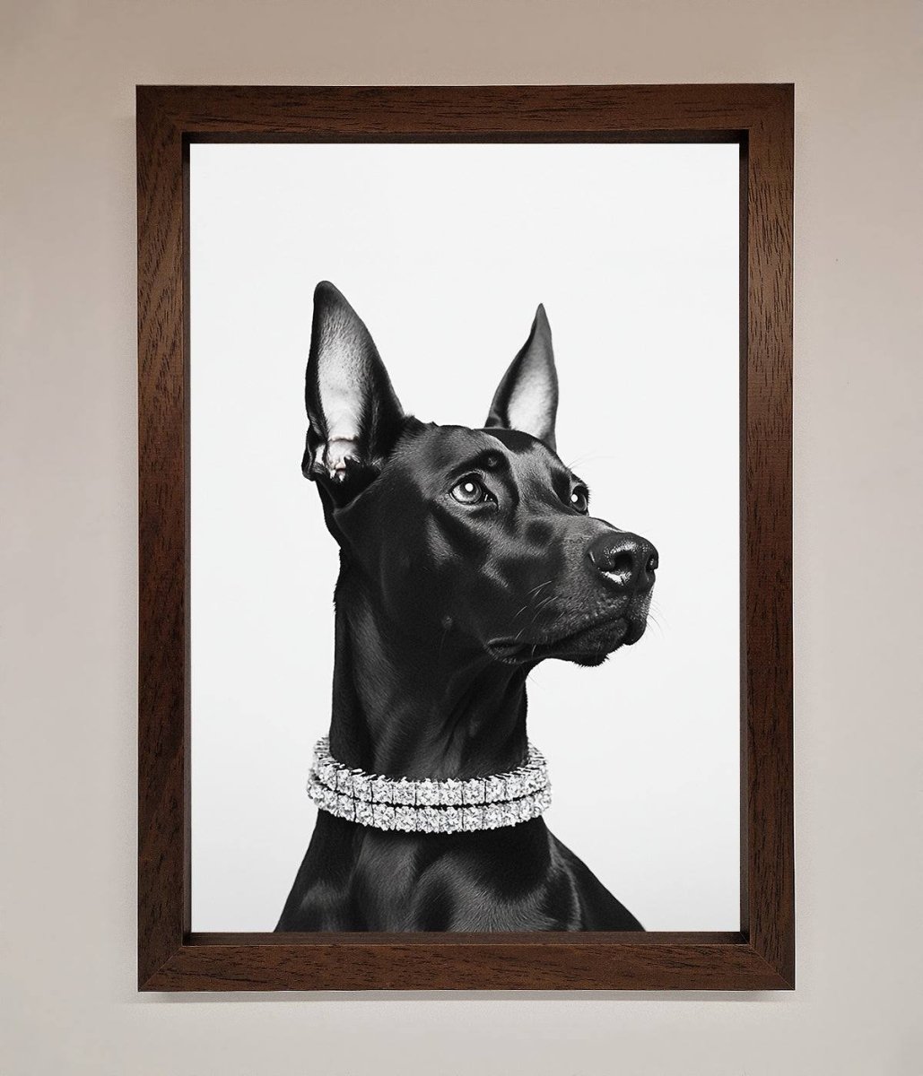 Black Doberman Diamond Neckless Framed Poster - Zestio