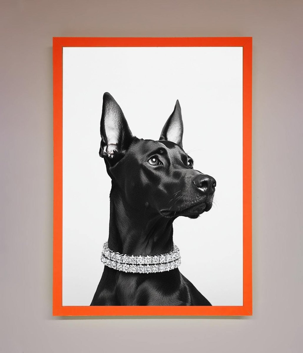 Black Doberman Diamond Neckless Framed Poster - Zestio