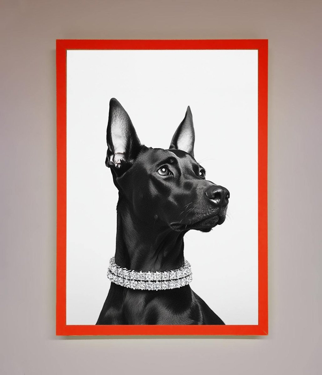 Black Doberman Diamond Neckless Framed Poster - Zestio