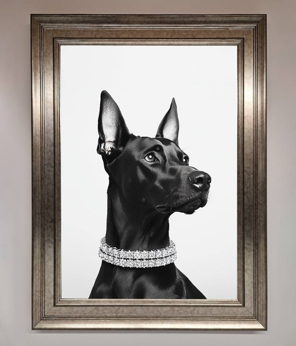 Black Doberman Diamond Neckless Framed Poster - Zestio