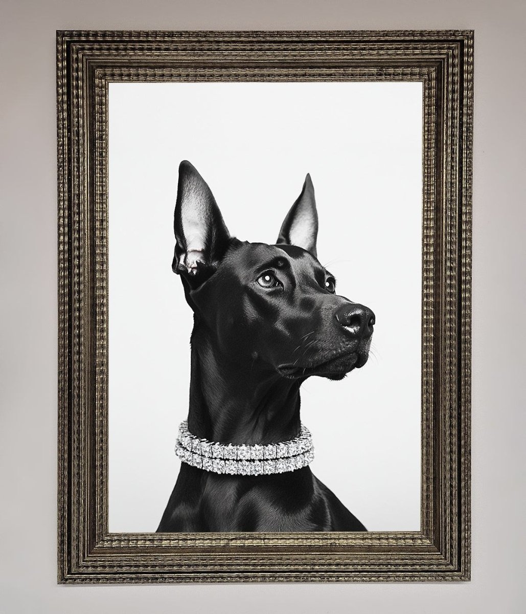 Black Doberman Diamond Neckless Framed Poster - Zestio
