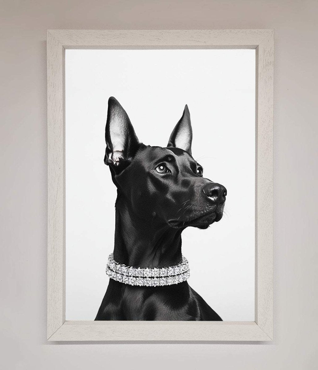 Black Doberman Diamond Neckless Framed Poster - Zestio