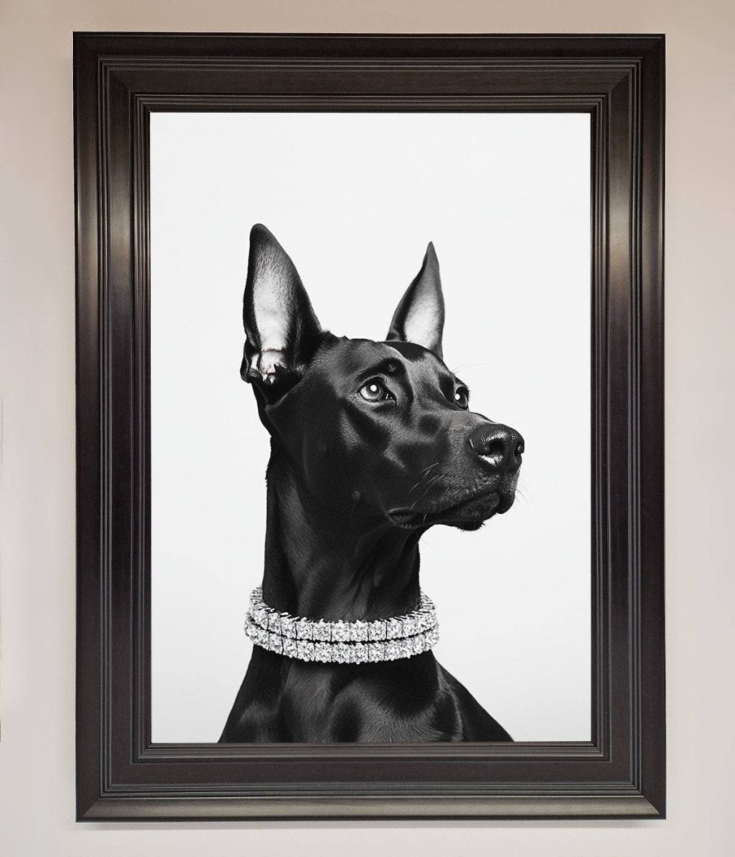 Black Doberman Diamond Neckless Framed Poster - Zestio