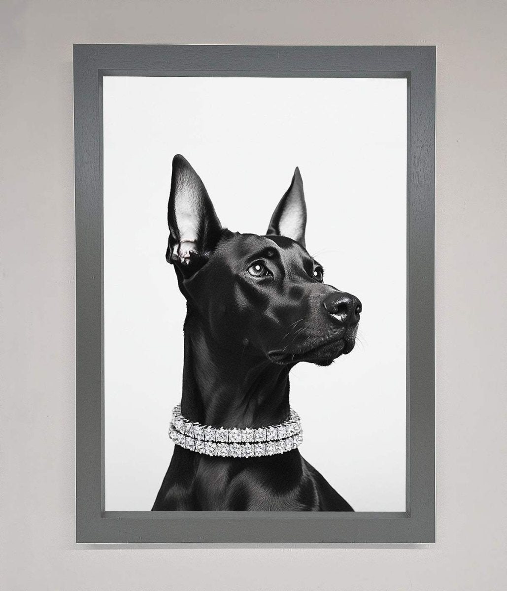 Black Doberman Diamond Neckless Framed Poster - Zestio