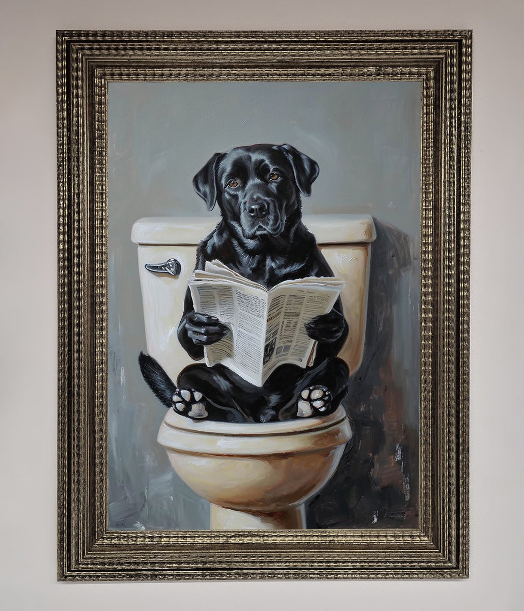 Black Lab On The Toilet Framed Poster - Zestio