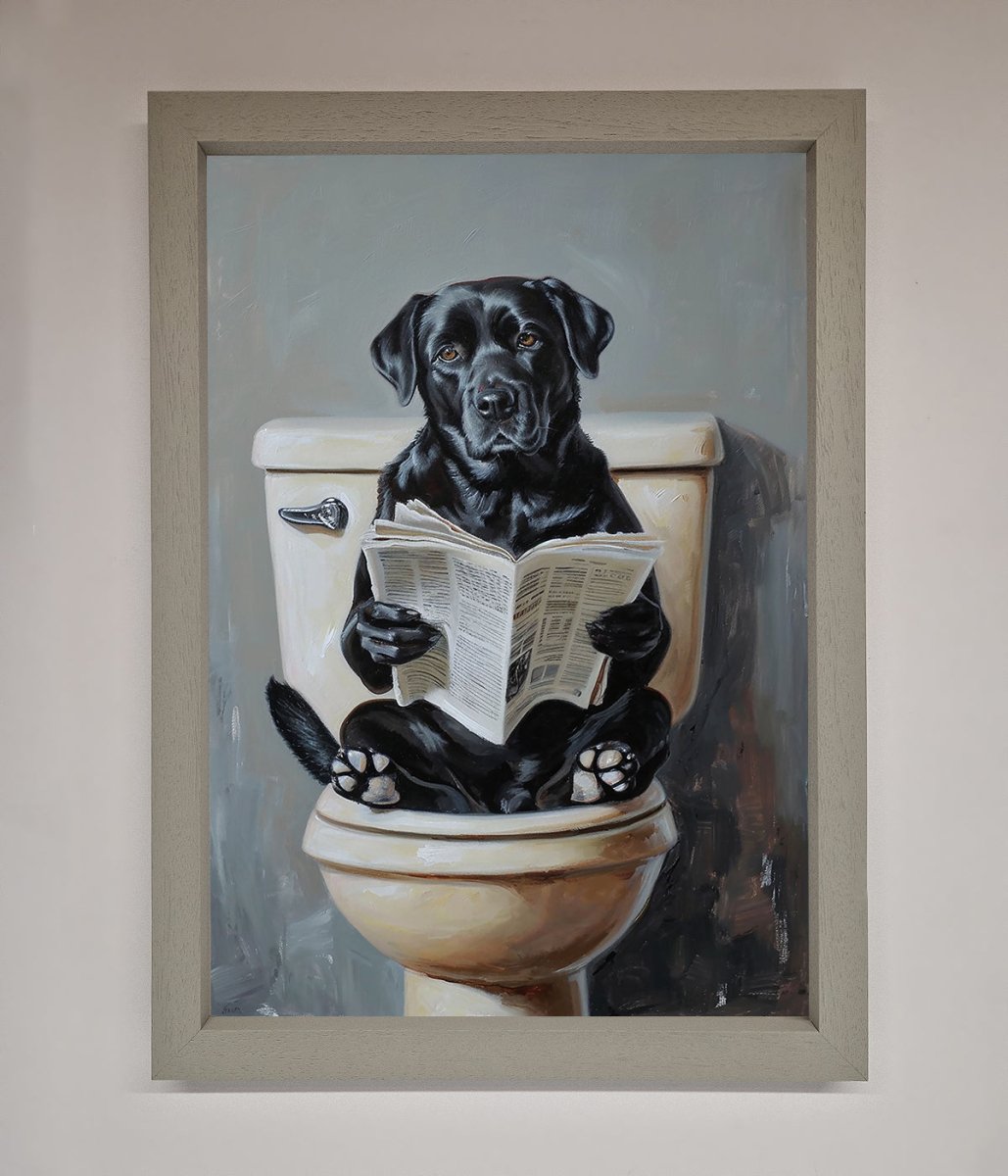 Black Lab On The Toilet Framed Poster - Zestio