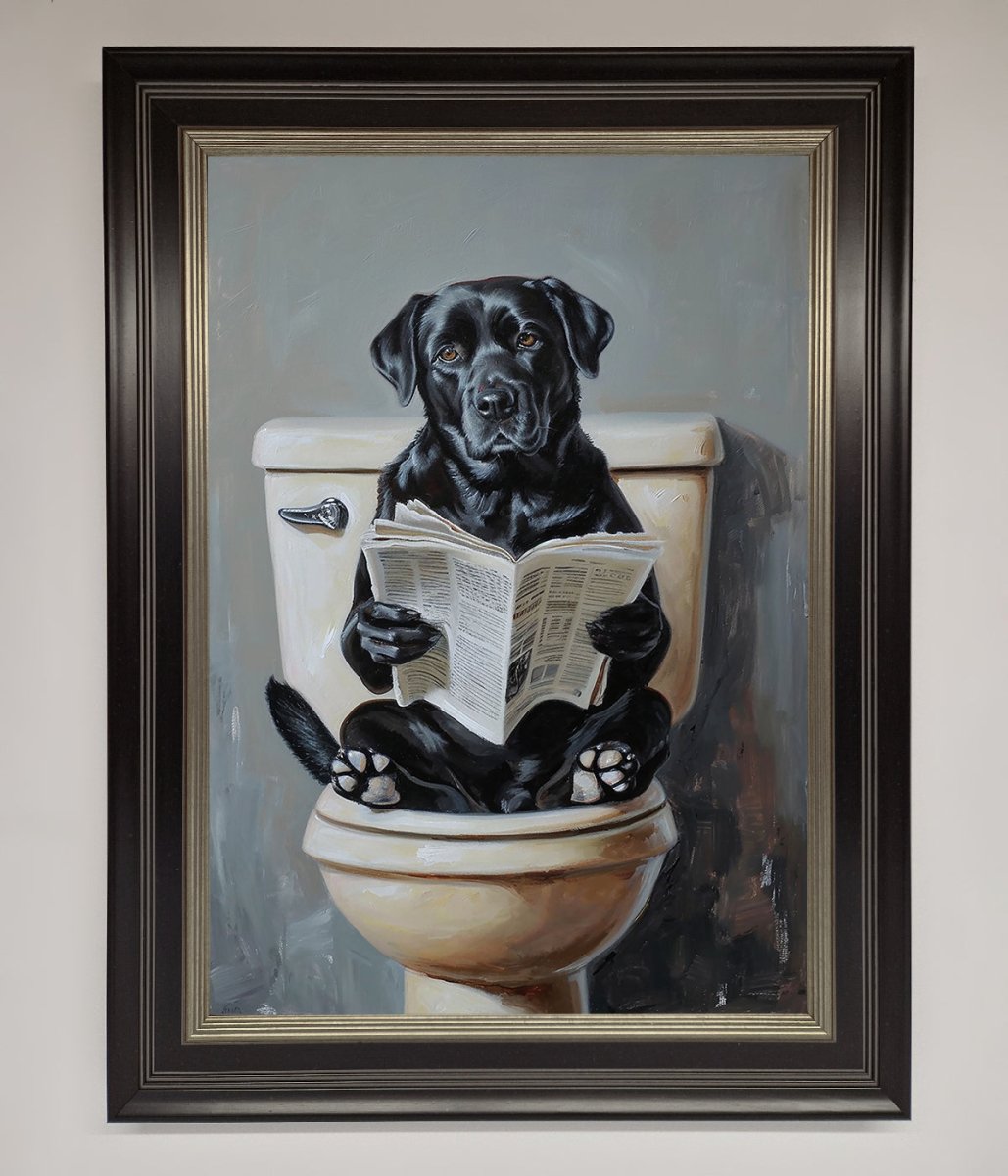 Black Lab On The Toilet Framed Poster - Zestio