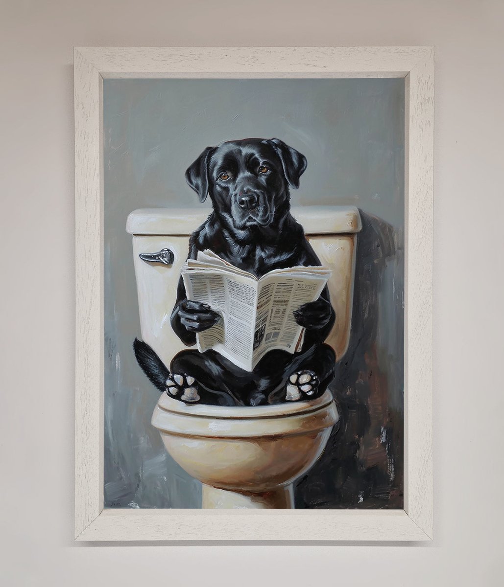 Black Lab On The Toilet Framed Poster - Zestio