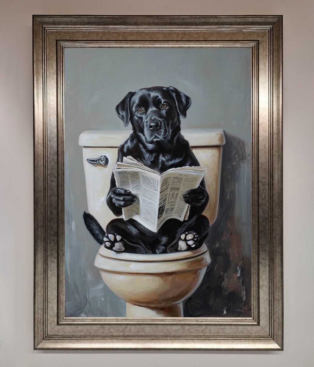 Black Lab On The Toilet Framed Poster - Zestio