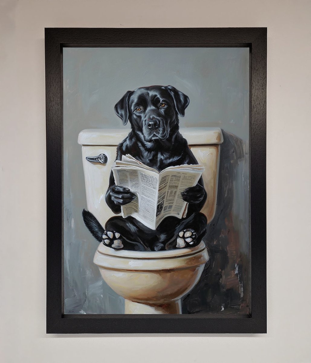 Black Lab On The Toilet Framed Poster - Zestio
