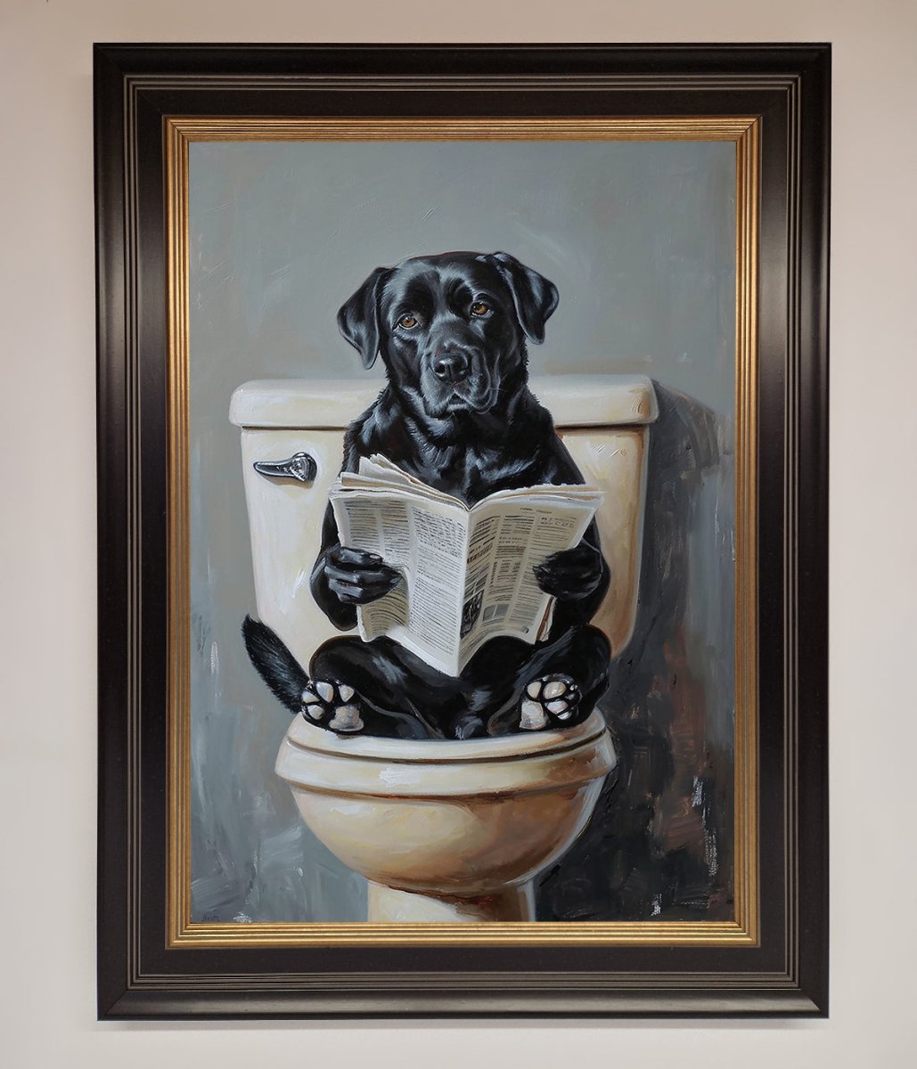 Black Lab On The Toilet Framed Poster - Zestio