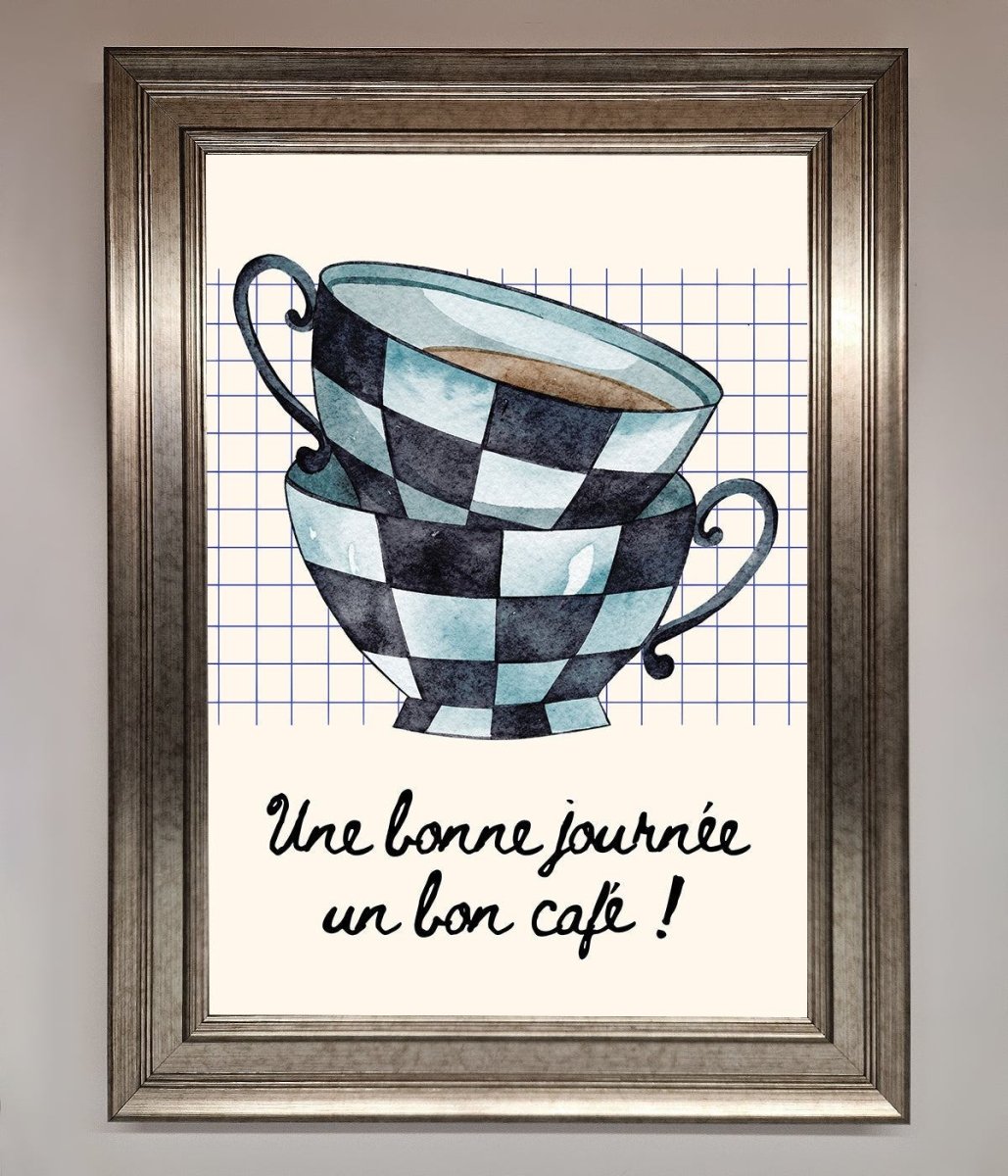 Blue Teacup Stack Kitchen Framed Wall Art - Zestio
