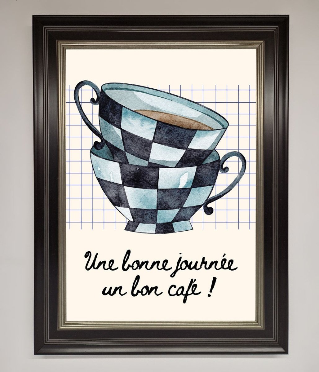 Blue Teacup Stack Kitchen Framed Wall Art - Zestio