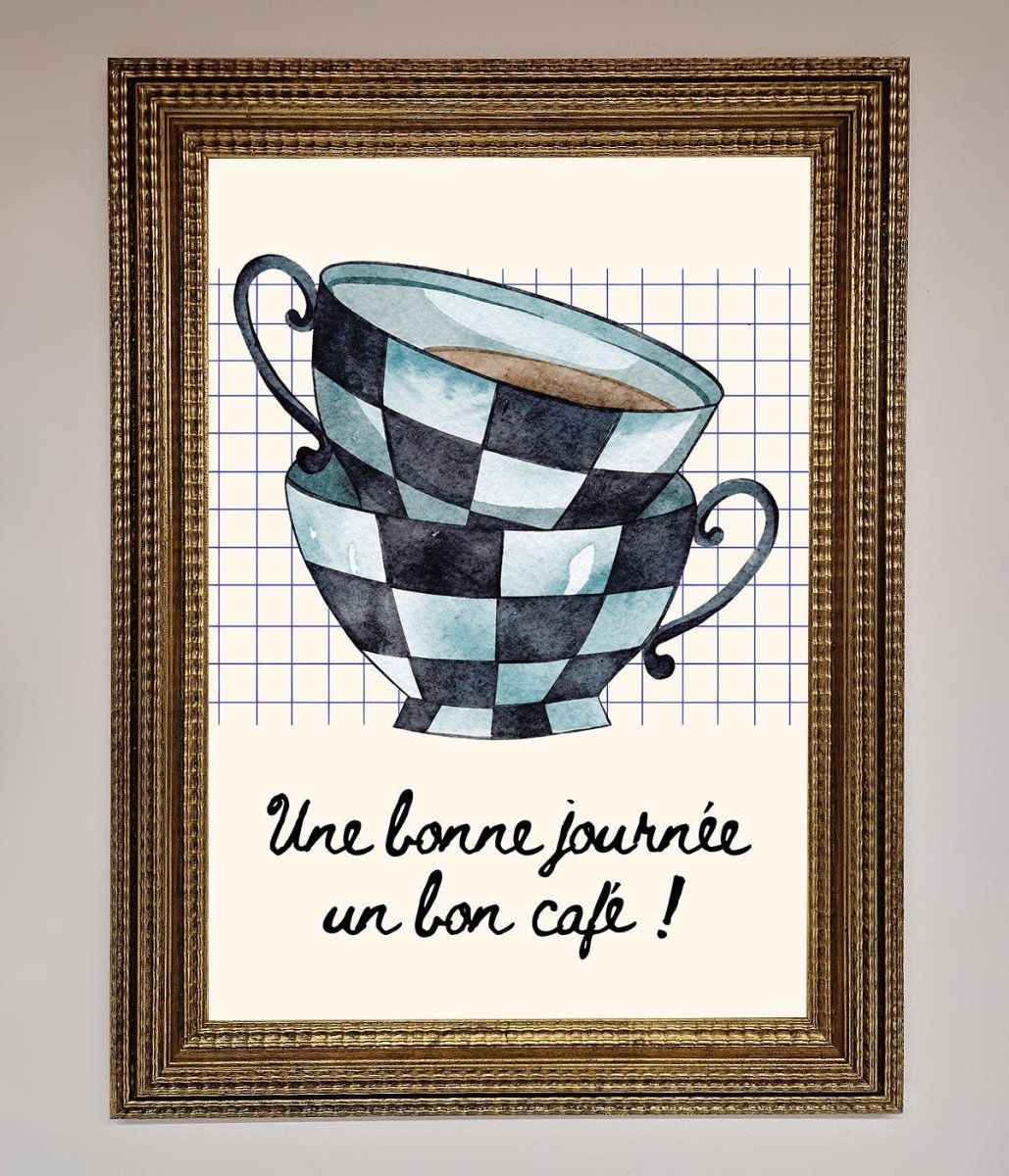 Blue Teacup Stack Kitchen Framed Wall Art - Zestio