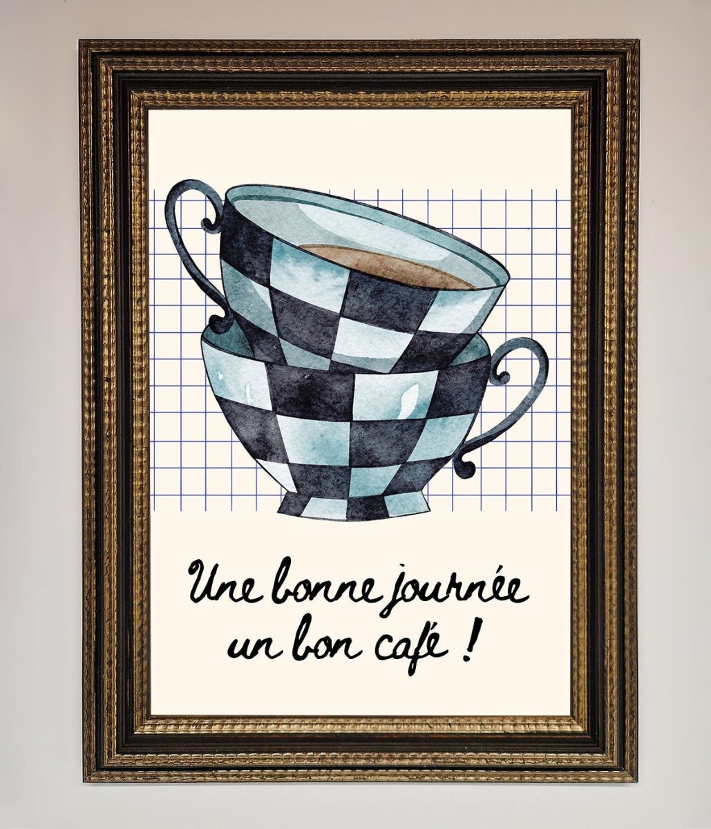 Blue Teacup Stack Kitchen Framed Wall Art - Zestio