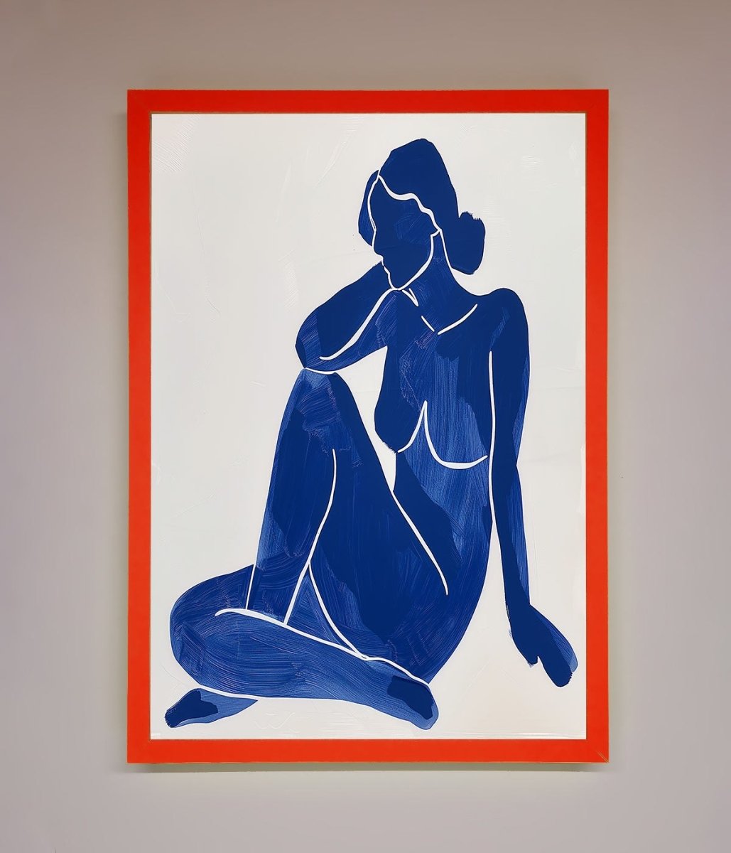 Blue Woman Pose Matisse Style Framed Print - Zestio
