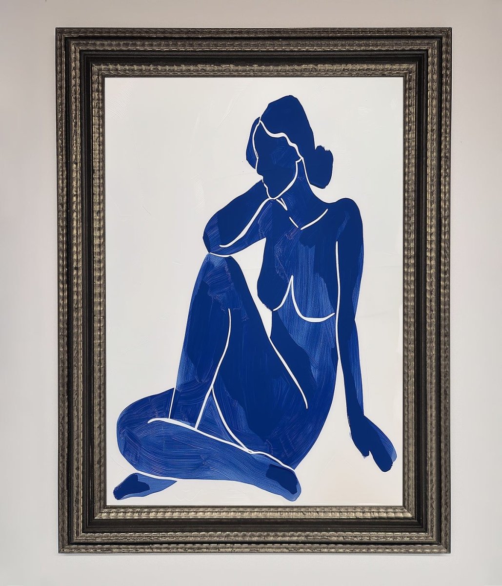 Blue Woman Pose Matisse Style Framed Print - Zestio