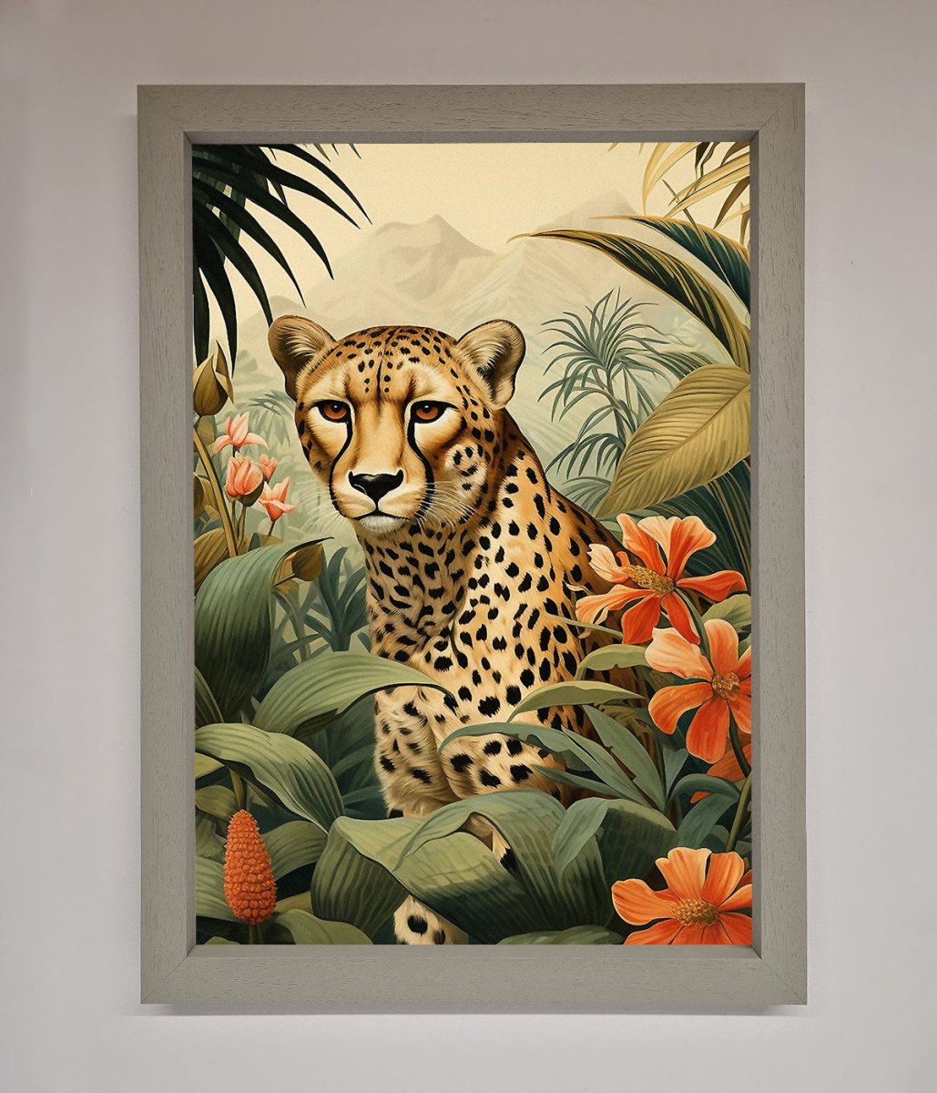 Cheetah In Flowers Framed Wall Art - Zestio