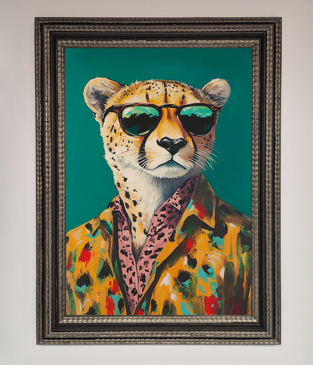 Cheetah With Sunglasses Framed Print - Zestio