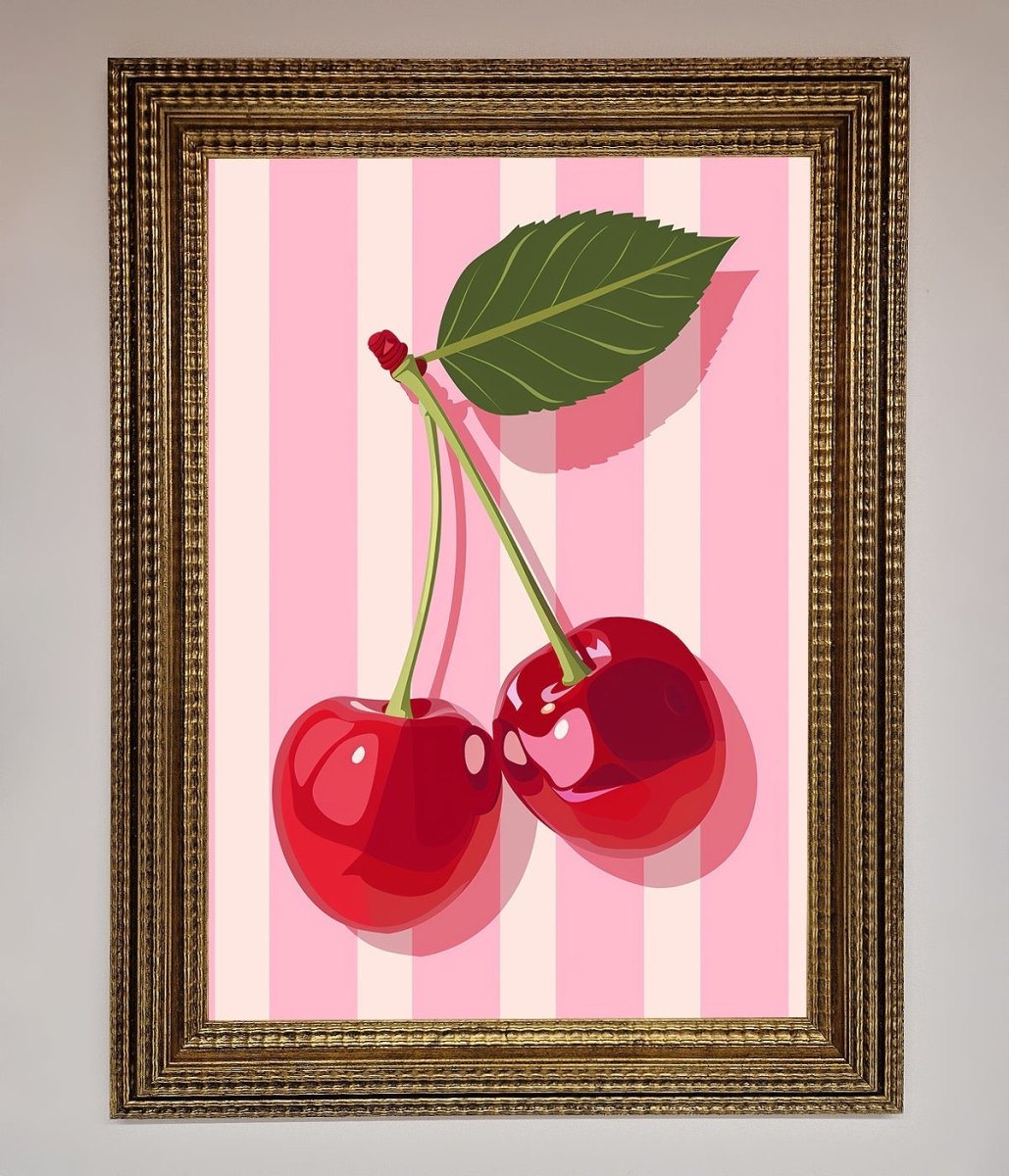 Cherries On Stripes Framed Print - Zestio