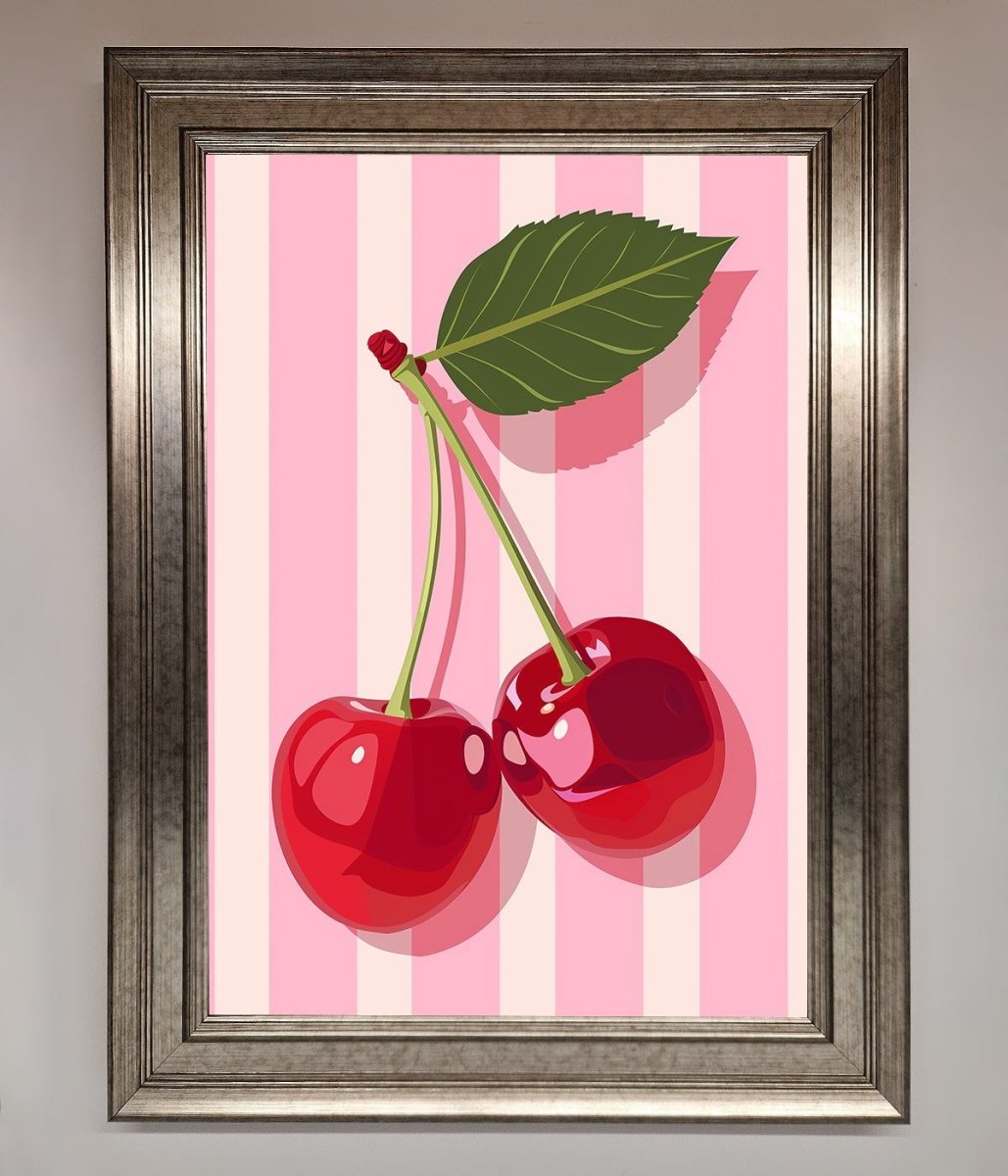 Cherries On Stripes Framed Print - Zestio