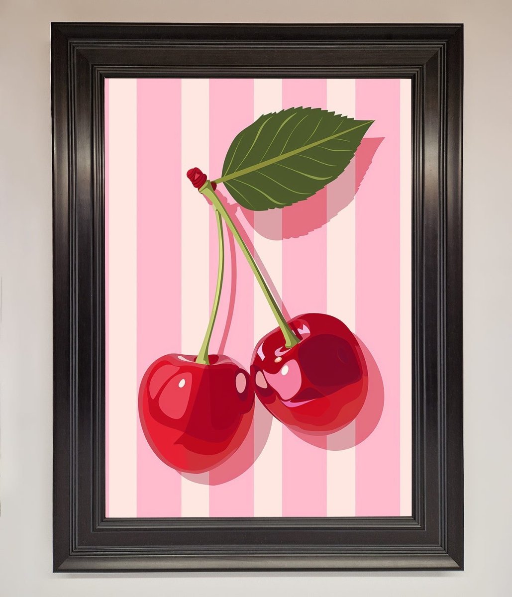 Cherries On Stripes Framed Print - Zestio
