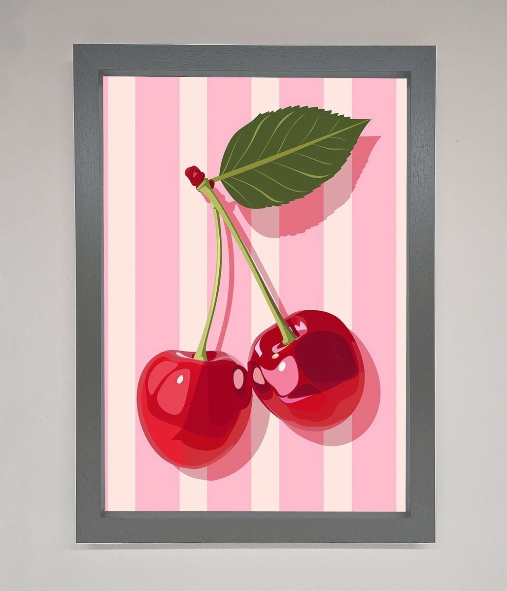 Cherries On Stripes Framed Print - Zestio