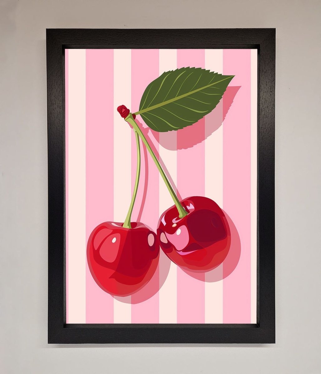 Cherries On Stripes Framed Print - Zestio