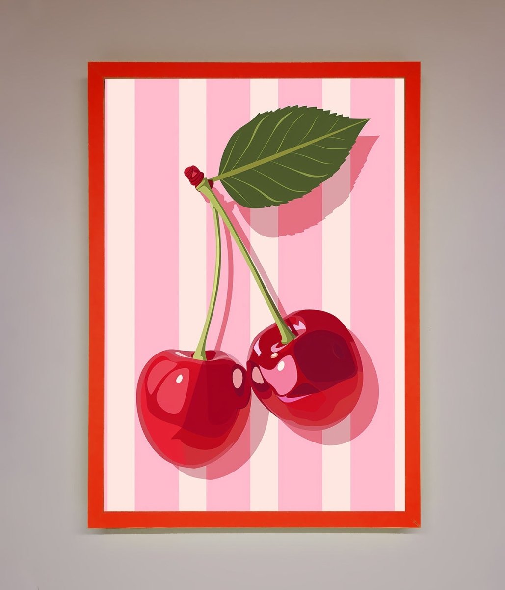 Cherries On Stripes Framed Print - Zestio