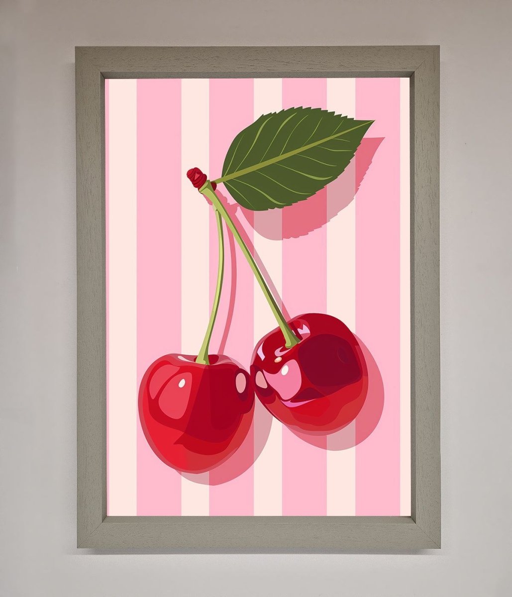 Cherries On Stripes Framed Print - Zestio