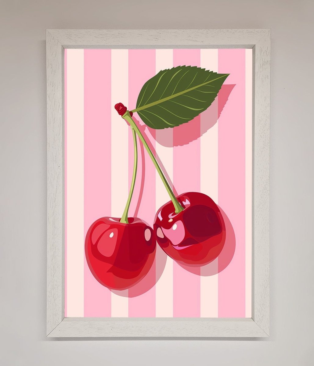 Cherries On Stripes Framed Print - Zestio