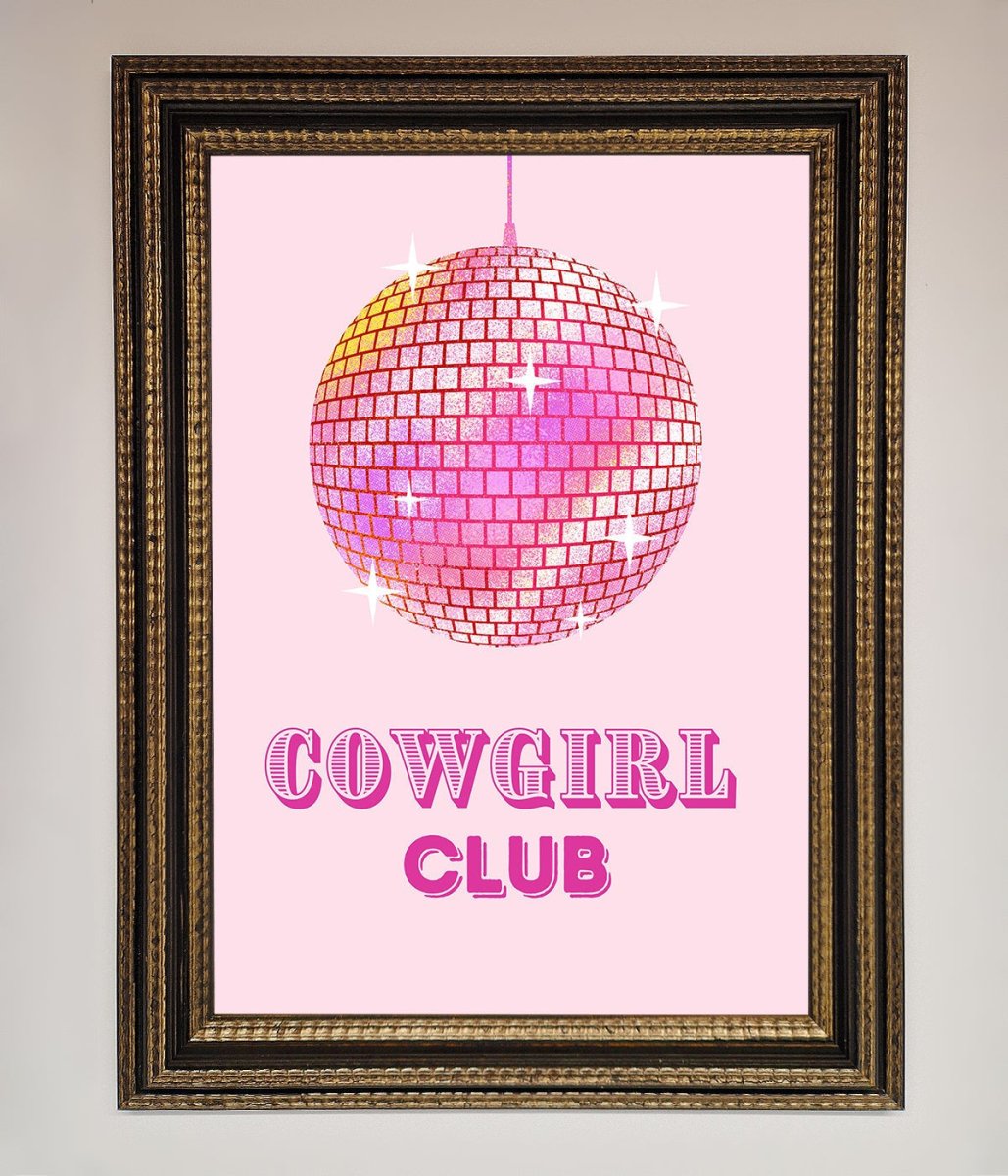 Cowgirl Club Disco Ball Framed Print - Zestio
