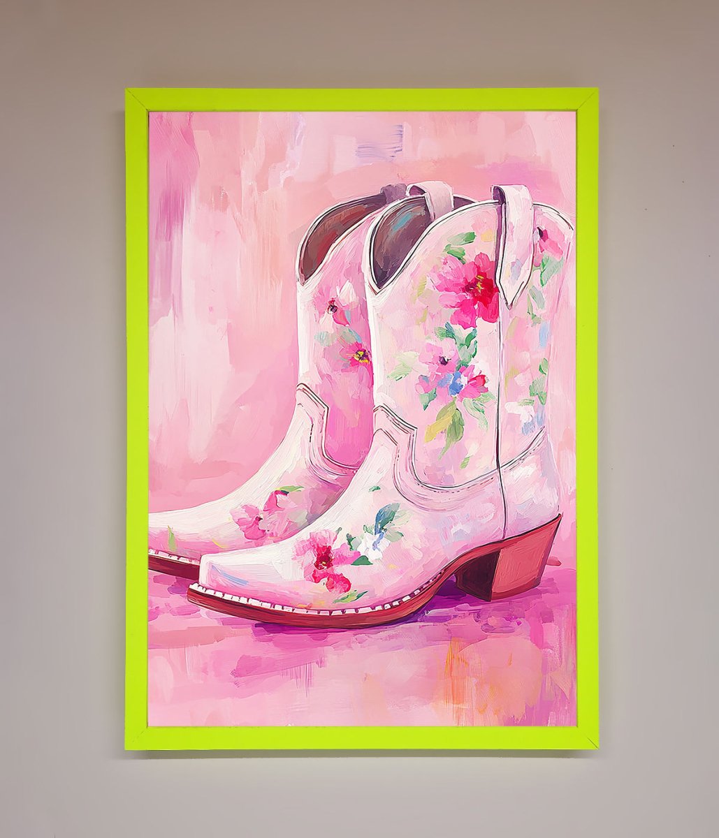 Floral Cowboy Boots Framed Poster - Zestio