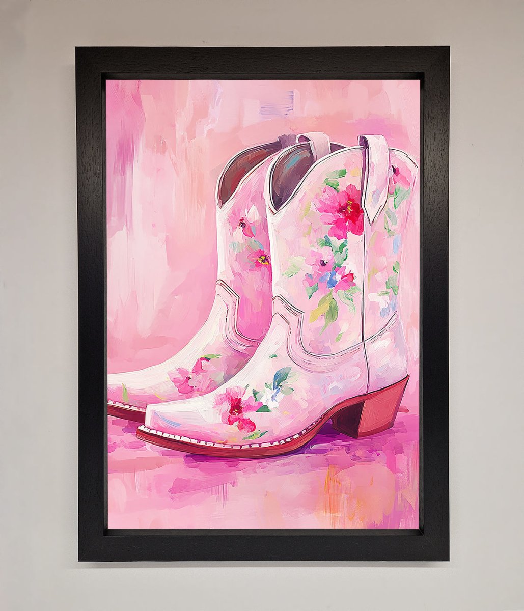 Floral Cowboy Boots Framed Poster - Zestio