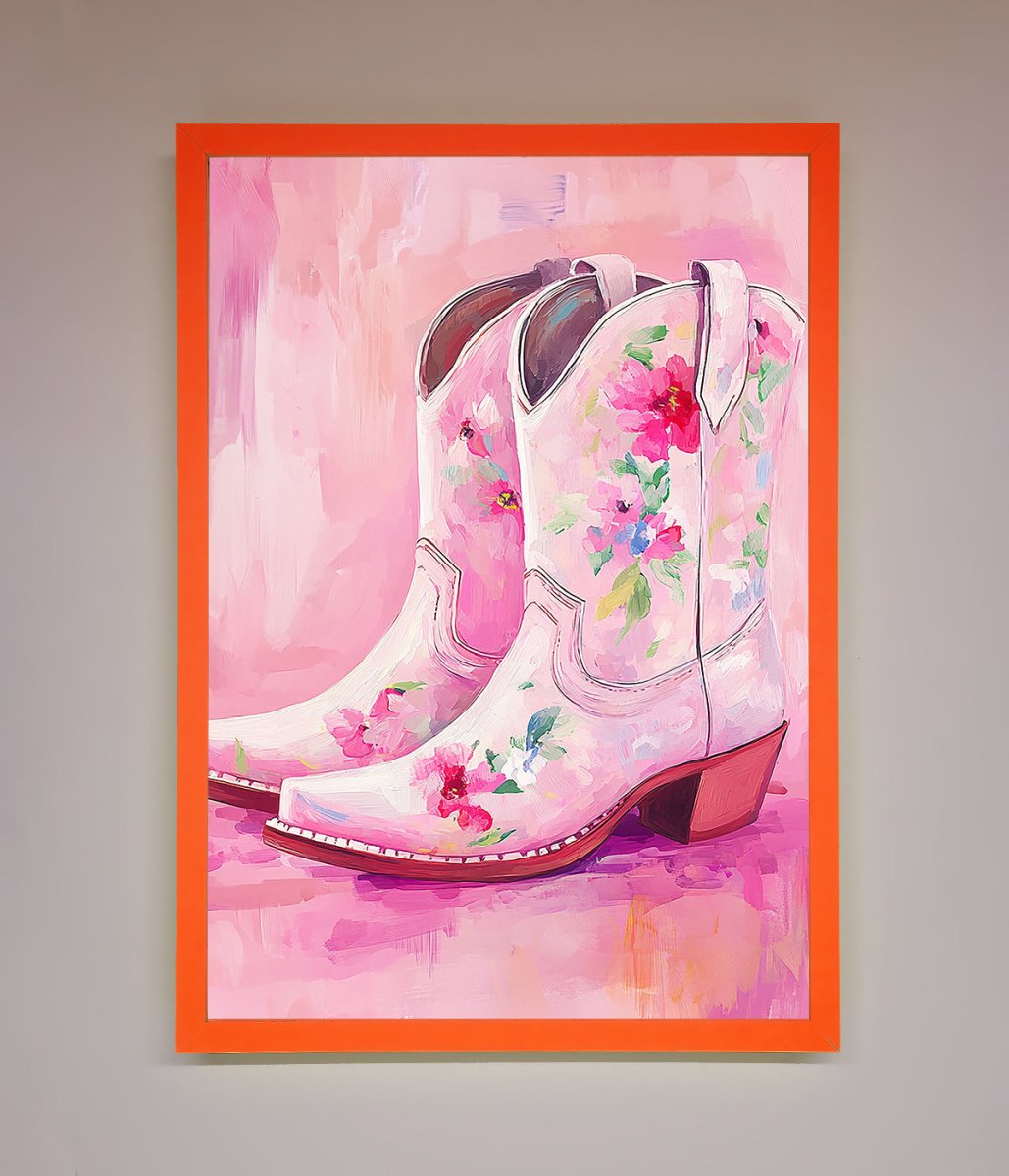 Floral Cowboy Boots Framed Poster - Zestio
