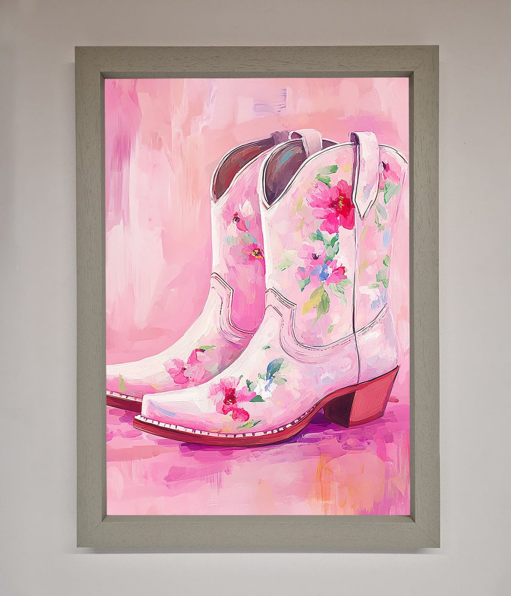 Floral Cowboy Boots Framed Poster - Zestio