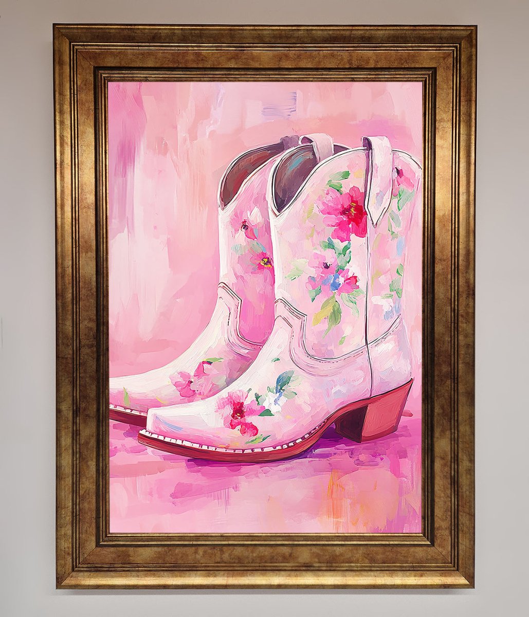 Floral Cowboy Boots Framed Poster - Zestio