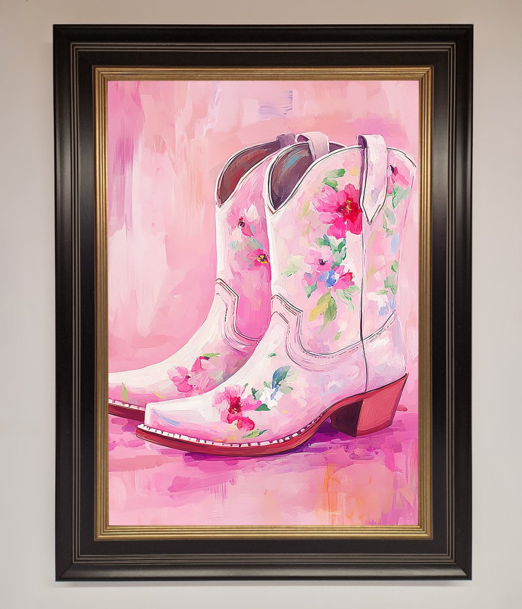Floral Cowboy Boots Framed Poster - Zestio