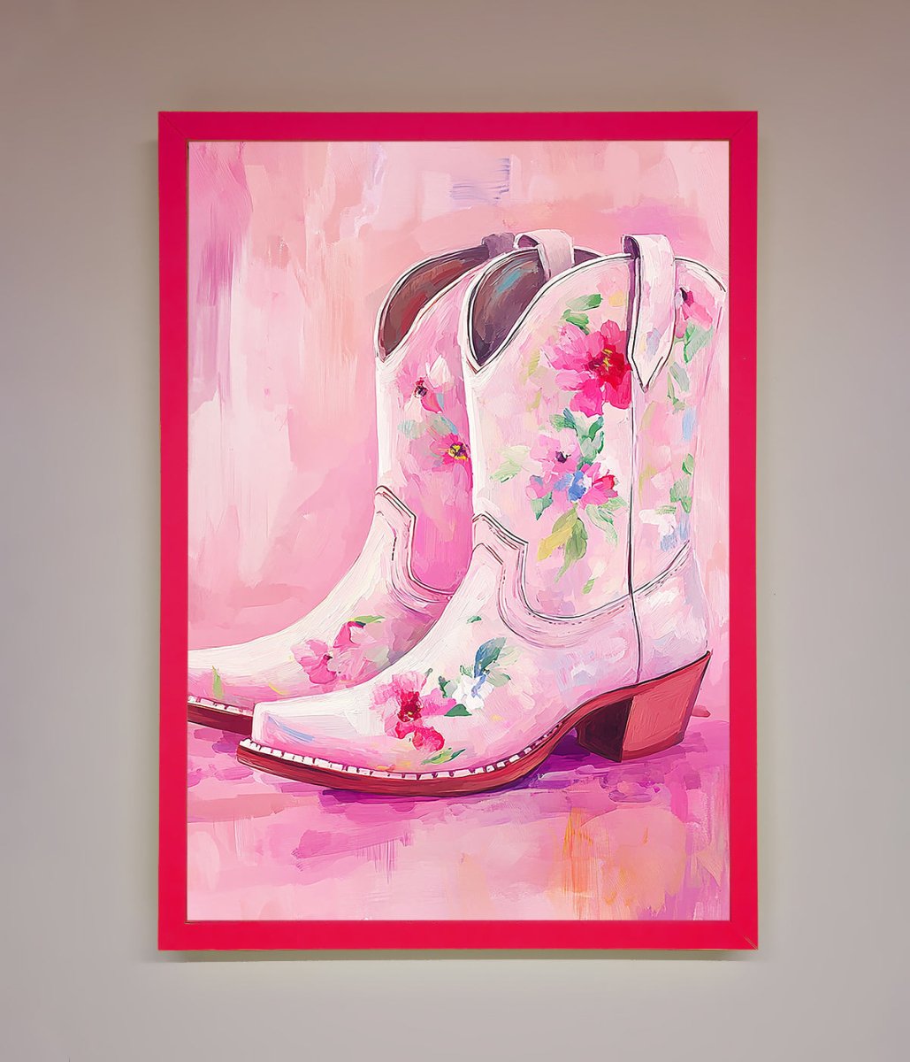Floral Cowboy Boots Framed Poster - Zestio
