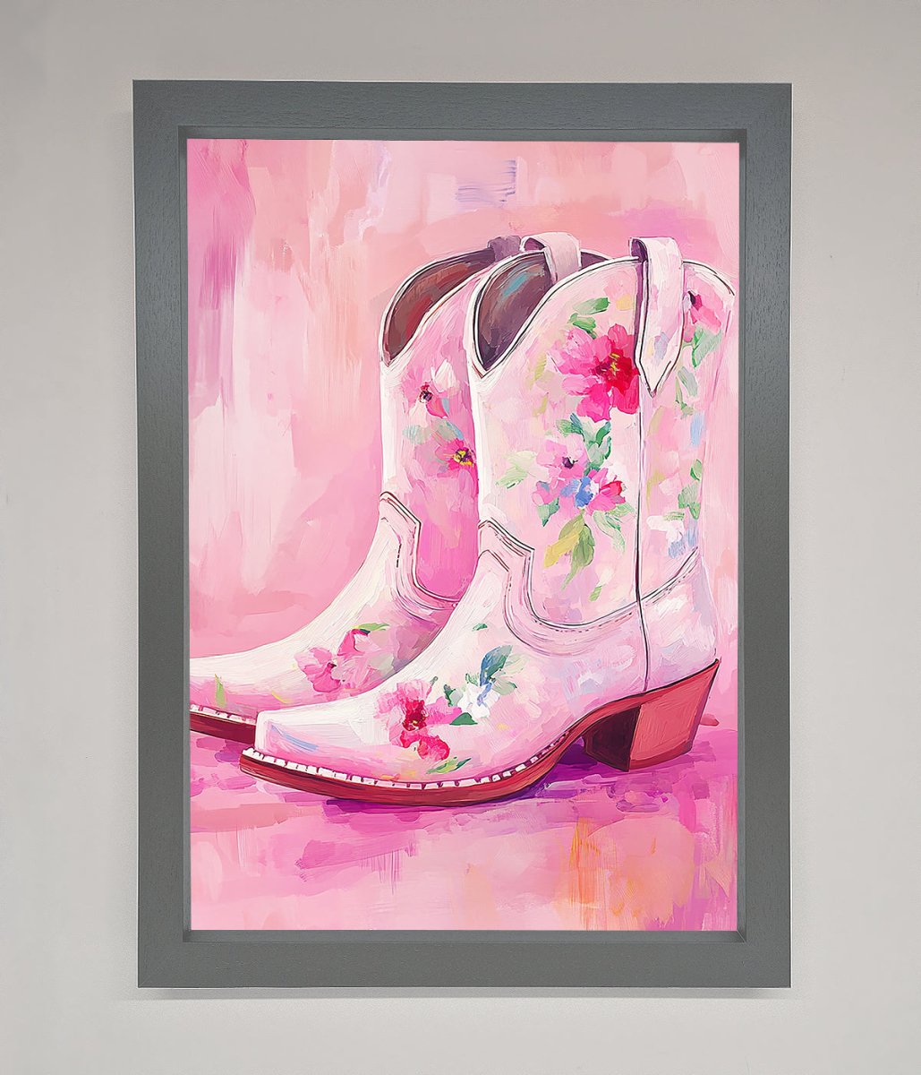 Floral Cowboy Boots Framed Poster - Zestio